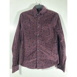 Express Men’s Soft Corduroy Button-Down Shirt (XS) • Burgundy/Floral Orig $68